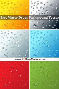 water drops background set in four different colors and sizes, including red, yellow, blue, green, orange