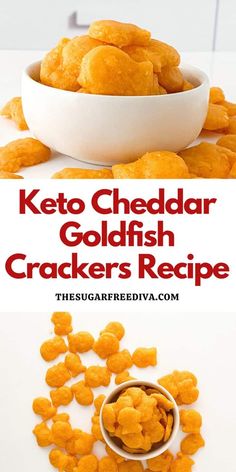 keto cheddar goldfish crackers recipe in a bowl and on the side