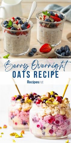 Healthy Overnight Oats stored in small cups and containers Easy Overnight Oats Healthy Clean Eating, How To Make Overnight Oats Recipes, Overnight Oats With Raspberries, Berry Overnight Oats, Best Oats Recipe, Overnight Oats Healthy Clean Eating, Oat Bowls, Oat Recipes Healthy