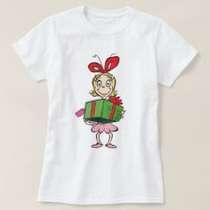 Dr. Seuss | Cindy-Lou Who - Holding Present T-Shirt - tap/click to personalize and buy #TShirt  #drseusscindyloupresent #drseussthegrinch #howthegrinchstolechristmas #retrovintageclassicdrseuss #retrovintageclassicgrinch Half Marathon Shirts, White Faux Taxidermy, Screen Printing Clothes, Dr Seuss Books, Marathon Shirts, Cindy Lou Who, Cindy Lou, The Grinch, Womens Basic