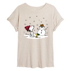 a women's t - shirt with snoop and charlie the snowman on it