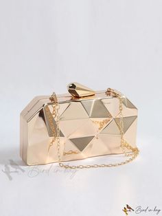 Bird in Bag - Geometric Metal Evening Clutch Purse for Wedding Fashion Small Shoulder Bag Box Clutch Chic Rectangular Clutch For Wedding, Gold Square Box Bag As Gift, Gold Rectangular Case Clutch For Gift, Gold Square Box Bag For Gift, Square Gold Box Bag For Gift, Gold Square Evening Bag, Chic Rectangular Box Bag For Wedding, Elegant Compact Bags For Wedding, Gold Rectangular Case Bag For Wedding