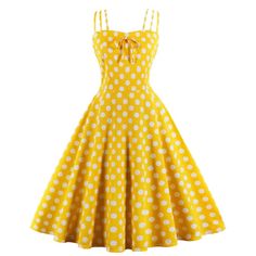 Retro Summer Dress, Yellow Vintage Dress, Fashion 60s, Vintage Polka Dot Dress, Glamour Vintage, Robes Vintage, Vintage Prom, Skirt Maxi, Rockabilly Dress