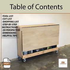 the table of contents is sitting on wheels