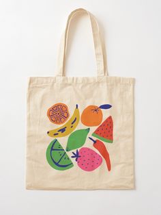 Simple Tote Bag Painting, Neon Fruit, Tod Bag, Fruit Tote Bag, Decorated Tote Bags