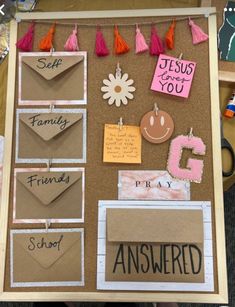 a bulletin board that has some writing on it with magnets and paper clips attached to it