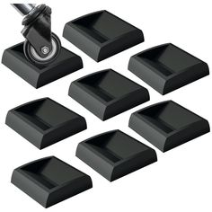 six pieces of black plastic with metal handles