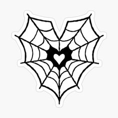 a black and white spider web sticker on a white background with the shape of a heart