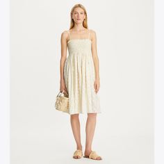 Strapless Smocked Silk Dress Tory Burch Dress, Skirt Length, Cotton Dresses, Silk Dress, Designing Women, Designer Shoes, Smocking, Tory Burch, Bodice