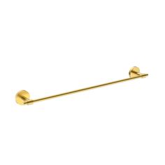 a gold colored towel bar on a white background with no one in the photo to describe