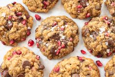 cookies with chocolate chips and pomegranates on top