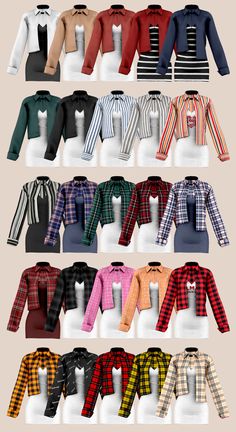 many different types of shirts are shown in this image, including one with long sleeves and the