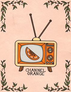 an old television with the words channel orange on it's front and bottom corner