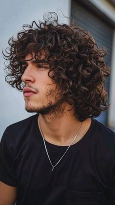 Long Curly Hair Guys, Hairstyles For Runners, Men Perm, Long Curly Black Hair, Running Hair, Male Curly Hairstyles, Roman Hair, Long Curly Hair Men, Curly Beard