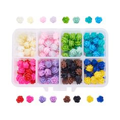 PRICES MAY VARY. 16 Bright Colors: White, hotpink, yellow, red, lime green, black, medium purple, deep sky blue and other colors, can be used in my different craft, jewelry projects. Package Included: 10pcs each color, 160pcs flower beads totally; Size: 9x7mm, hole: 1mm. Materials: Made of Resin, lightweight, smooth, solid and durable, decent size and color, looks real-like, Perfect for your wedding, The wreaths, home decoration, craft projects, DIY making, party birthday decorations. Easy to Us Flowers Beads, Beads Flower, Rose Bracelet, Jewelry Beads, Crafts Beautiful, Resin Flowers, Flower Jewelry, Resin Beads, Rose Flowers