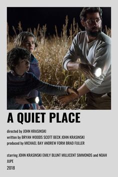 a movie poster for a quiet place with three people in the background and one person reaching out