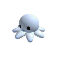 an animated white octopus with black eyes and arms, floating in the air on a white background