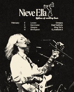 an advertisement for a concert with a man playing guitar in front of microphones and on stage