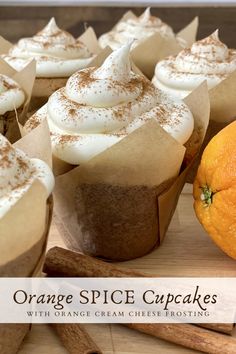 orange spice cupcakes with orange cream cheese frosting