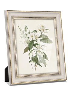 a white and gold frame with flowers on it