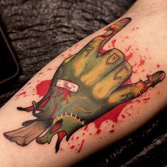 Zombie Hand Tattoo, Zombie Tattoo Ideas, Zombie Tattoo, Brighton Tattoo, Rock Tattoo, Pink Tattoo, Demon Tattoo, Wicked Tattoos