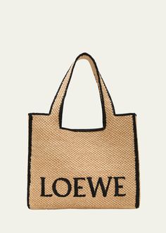 Loewe x Paula’s Ibiza Font Large Tote Bag in Raffia - Bergdorf Goodman Designer Natural Bags With Rolled Handles, Designer Tan Bags For Summer, Straw Bag Outfit, Beige Linen Pants, Raffia Tote Bag, Madrid Fashion, Grandma Fashion, Coastal Grandmother, Fabric Tote Bags