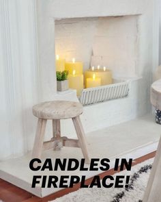 pillar candles fireplace Pictures Of Candles, Ideas For Fireplaces, Empty Fireplace Ideas, Empty Fireplace, Fireplace Box, Unused Fireplace, Large Pillar Candles, Fireplace Mantle Decor, Candles In Fireplace