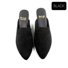 Suede Slip-on Mules With Pointed Toe, Trendy Suede Slip-ons, Pointed Toe Slip-on Suede Mules, Slip-on Suede Mules With Pointed Toe, Suede Mules With Flat Heel, Black Slip-on Mules With Suede Lining, Trendy Suede Slip-on Mules, Slip-on Flat Suede Mules, Trendy Suede Slip-on Heels