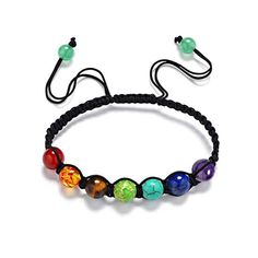 Chakra Bracelet With Multicolored Beads. They Are Attached With Strong Macrame String So It Won't Break. It's Adjustable. Great Christmas Gift. Chakra Beads Bracelet, Balance Bracelet, Bracelet Chakra, Chakra Beads, Protection Jewelry, Metal Pendants, Bracelet Couple, Seven Chakras, Boho Jewellery