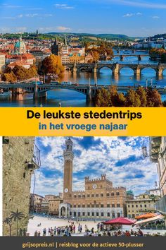 the cover of a travel guide to europe with pictures of buildings and bridges in different locations