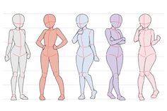 an image of a woman's body shape chart with different poses and hair colors