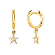 These huggies are like a marriage of two of our favorite everyday earrings - our petite stars, scattered with diamonds, suspended from our dainty extra petite high polish huggies. Each pair is hand crafted from ethically sourced materials, made with love just for you! Adding suspended stars to our petite high polish huggies makes them a little bit dressier - you can still have them as your everyday earrings, but there's added movement, fun and stylish flair. Diamond Star Earrings, Hoop Earrings Diamond, Contemporary Fine Jewelry, Diamond Huggie Earrings, Extra Petite, Diamond Huggies, Golden Earrings, Diamond Dangle Earrings, Earrings Diamond