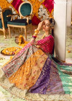 Buy Multi-Color Mehndi Dress in Traditional Pishwas style hand-embellished with zardosi and sequin work. Custom Sizes. Available Online. Fast Shipping Bollywood Style Dabka Lehenga In Jamawar, Multicolor Dabka Work Designer Dress, Traditional Multicolor Resham Embroidered Gown, Festive Jamawar Lehenga With Dabka Work, Festive Multicolor Dabka Gown, Multicolor Dabka Work Gown For Eid, Bollywood Style Multicolor Embroidered Raw Silk Dress, Multicolor Resham Embroidered Gown For Eid, Multicolor Resham Embroidery Gown For Eid