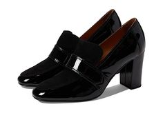 Johnston &, Murphy Charlotte Loafer - Women's Shoes : Black Patent/Suede : The Johnston Murphy Charlotte Loafer adds elegance to your look. Leather upper. Leather lining. Leather insole. Block heel construction. Slip-on closure. Man-made outsole. Imported. Measurements: Heel Height: 3 1 4 in Weight: 11.4 oz Product measurements were taken using size 9, width M. Please note that measurements may vary by size. Black Office Shoes, Silly Shoes, Loafer Heels, Women Footwear, Black Shoes Heels, Shoe Wishlist, Bit Loafers, Office Shoes, Black Shoes Women