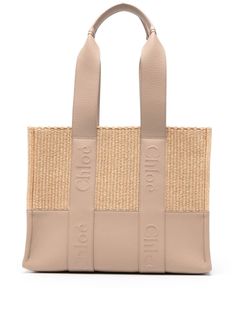 sand beige/ivory white leather trim two top handles with all-over logo embroidery interwoven design linen lining internal slip pocket internal logo patch no fastening Raffia Tote Bag, Medium Sized Bags, Embroidered Leather, Raffia Bag, Woven Raffia, Sand Beige, Medium Tote, Chloe Bag, Online Shopping For Women