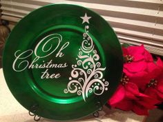 a green plate with a christmas tree on it