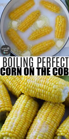 boiled corn on the cob in a skillet and then being cooked with butter