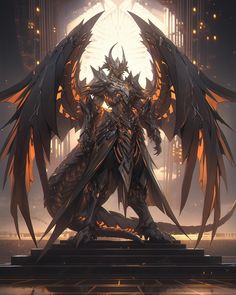 an image of a demonic demon standing in the middle of a stage with his wings outstretched