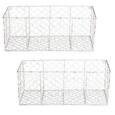 two white wire baskets sitting next to each other