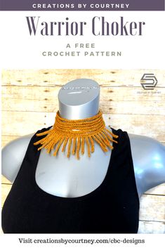 a mannequin wearing a black top and yellow necklace with the words warrior choker on it