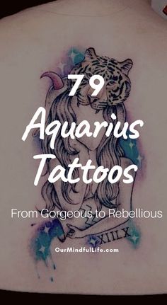 the back of a woman's shoulder with an aquarius tattoo on it