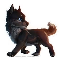 a drawing of a wolf with blue eyes