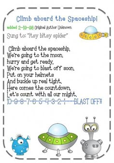 an image of a poem for children to read in the book climb aboard the space ship