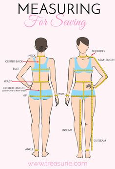 the front and back view of a woman's body with measurements for sewing on it