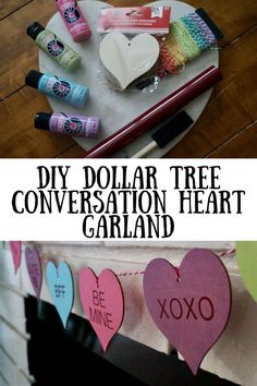 the diy dollar tree conversation heart garland