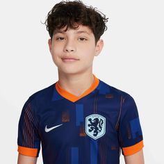 Nike 2024-25 Netherlands Youth Stadium Away Jersey Rooted in the identity of the Netherlands, their 2024/25 Away kit features the energetic blue with iconic Orange accents. The allover print design is inspired by the Dutch art movement De Stijl. Within can be found subtle lion and lioness details, nodding to the team's heritage. Product Details Nike Dri-FIT technology moves sweat away from your skin for quicker evaporation, helping you stay dry and comfortable. Our Stadium collection pairs repli Dutch Art, Lion And Lioness, Orange Accents, Art Movement, Favorite Team, Nike Dri Fit, Ronaldo, The Netherlands, Dri Fit