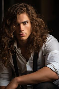 Handsome man with long curly hair. Longer Hairstyles For Men, Best Curly Hairstyles, Curly Hairstyles For Men, Long Hair Style, Curly Wavy Hair, Hair Inspiration Long, Curly Hair Tutorial