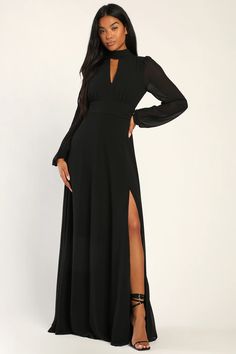 Formal Dresses | Sexy Women's Formal Gowns at Lulus Black Formal Dress Long Classy Long Sleeve, Long Black Dress Formal Lulus, Long Black Dress With Sleeves Lulus, Black Satin Prom Dress Long Sleeve, Black Long Prom Dresses With Sleeves, Black Lulus Bridesmaid, Black Formal Dress Long Sleeve, Black Long Sleeve Bridesmaid Dress, Black Gown With Sleeves