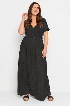 Shop YOURS Curve Black Dot Print Maxi Wrap Dress at Yours Clothing. Discover women’s plus size clothing in sizes 10-36 with fast delivery. Animal Print Dress Casual, Size 16 Women, Dot Print Dress, Clothing Trends, Plus Size Maxi, Printed Wrap Dresses, Tiered Maxi Dress, Plus Size Maxi Dresses, Maxi Wrap Dress