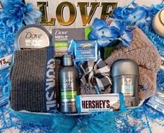 Men Boyfriend Dad Valentine's Day Birthday Anniversary Any Occasion Dove Bath & Body Spa Hershey's Ghirardelli Dark Chocolate Gift Basket for Him GIFT BASKET INCLUDES: 1 Dove Men's Care 2-In-1 Shampoo & Conditioner 3oz. 1 Dove Men's Care Antiperspirant Deodorant 0.5oz. 1 Dove Men's Care Extra Fresh Bar of Soap 3.17oz. 1 Dove Men's Care Face Hands & Body Cream 2.53oz. 1 Bath Hand Face 100% Cotton Towel 1 Quiksilver Logo Pair of Crew Socks Shoe Size 6-12 1 Hershey's Cookies & Cream Mini Milk Choco Gift Basket For Him, Packages Ideas, Soap Gift Basket, Fresh Bar, Dark Chocolate Gift, Quiksilver Logo, Face Spa, Men Spa, Pregnancy Gift Box